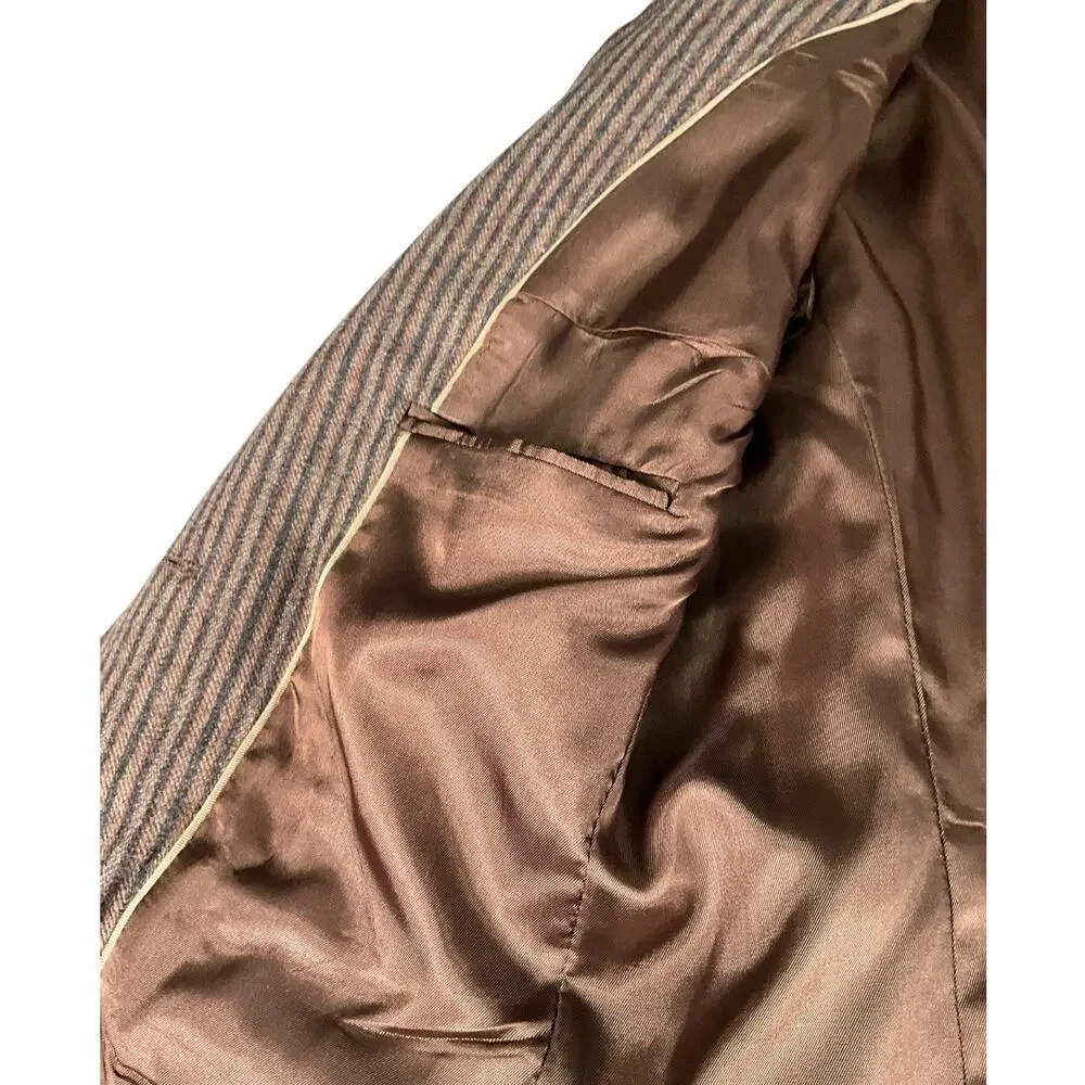 Vintage Evan-Picone Women’s Wool Blazer Brown Stripe Old Money Classic Workwear